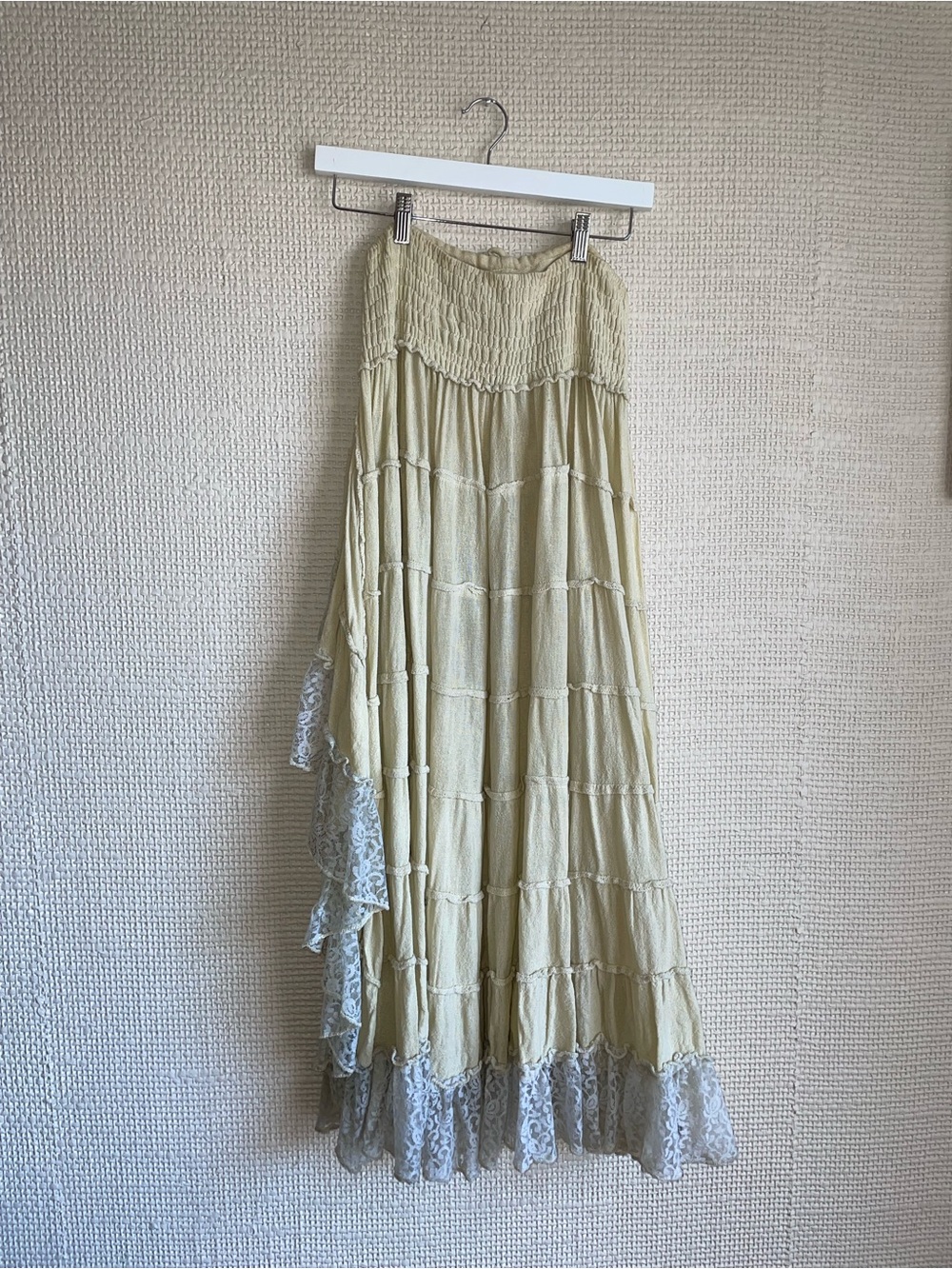 Light Sage Tiered Maxi Skirt with Lace Trim